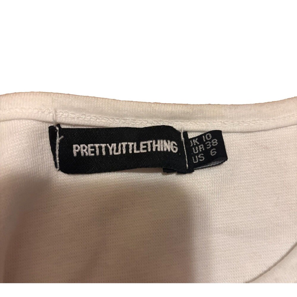 Pretty Little Thing White Textured Sleeveless Crop Top Women’s Size 6 - Picture 5 of 6